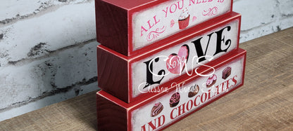 All You Need Is Love and Chocolates Red Wood Block Stack