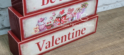 Be Mine Valentine Red Wood Block Stack