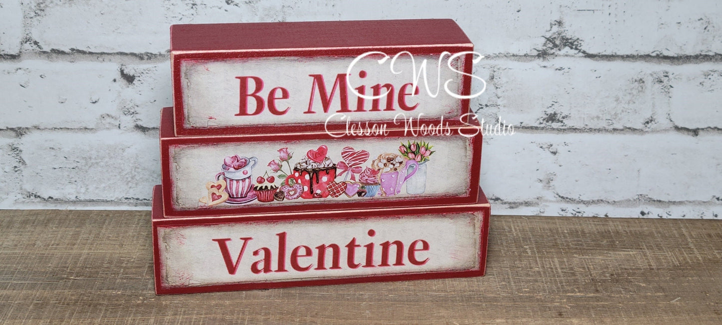 Be Mine Valentine Red Wood Block Stack