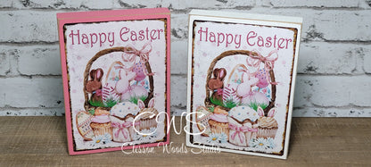 Happy Easter Basket of Sweets Wood Block Sign