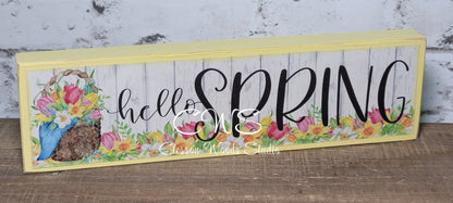 Hello Spring (Yellow or Pink) Wood Block Sign