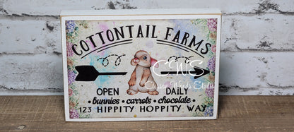 Cottontail Farms (Purple, White or Blue) Wood Block Sign