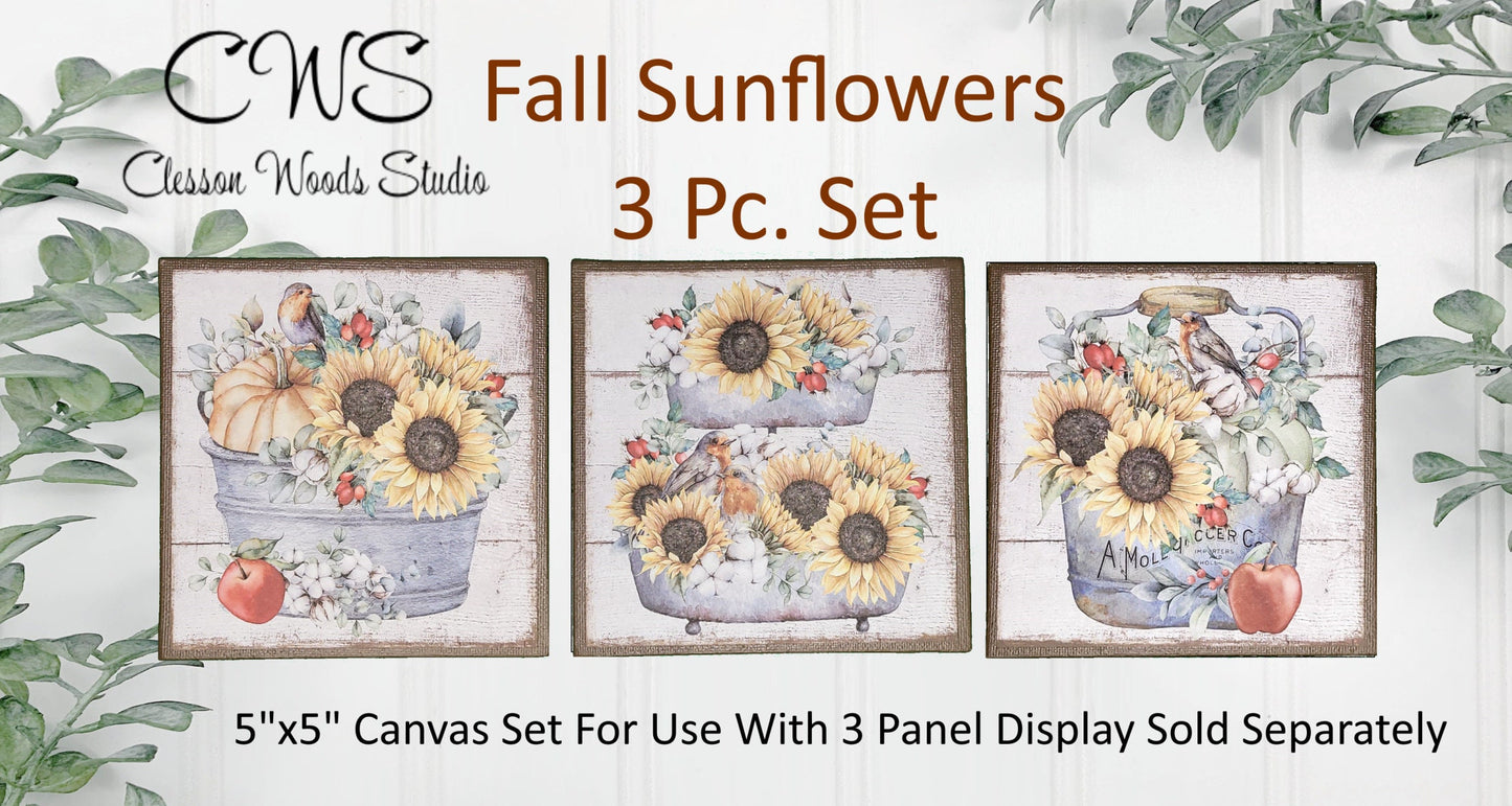 Fall Sunflowers 3 Pc 5"x5" Canvas Set