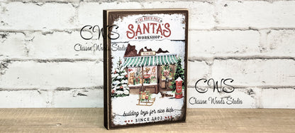 Santa's Workshop Wood Block Sign