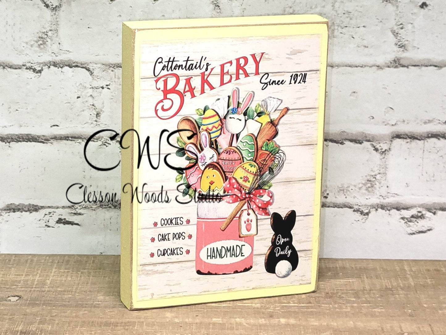 Cottontails Bakery Wood Block Sign
