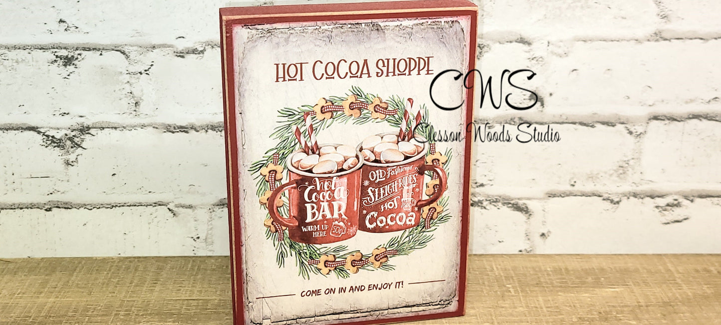 Hot Cocoa Shoppe Wood Block Sign