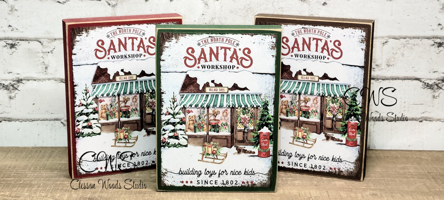 Santa's Workshop Wood Block Sign