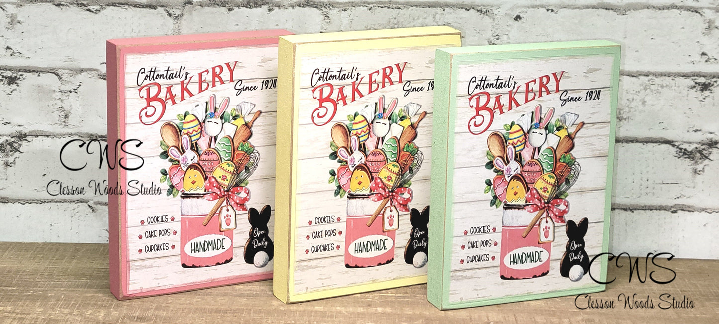 Cottontails Bakery Wood Block Sign