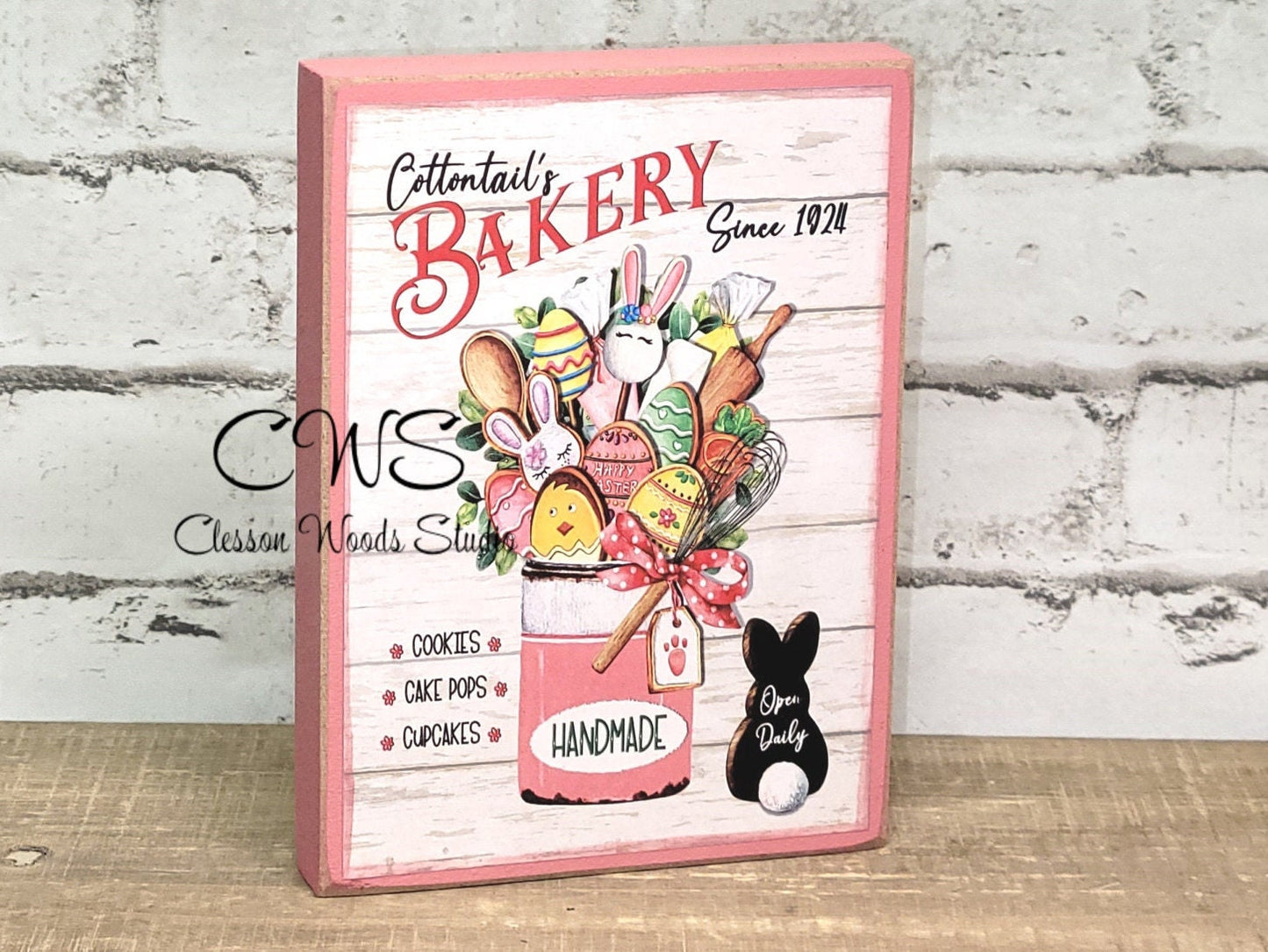 Cottontails Bakery Wood Block Sign
