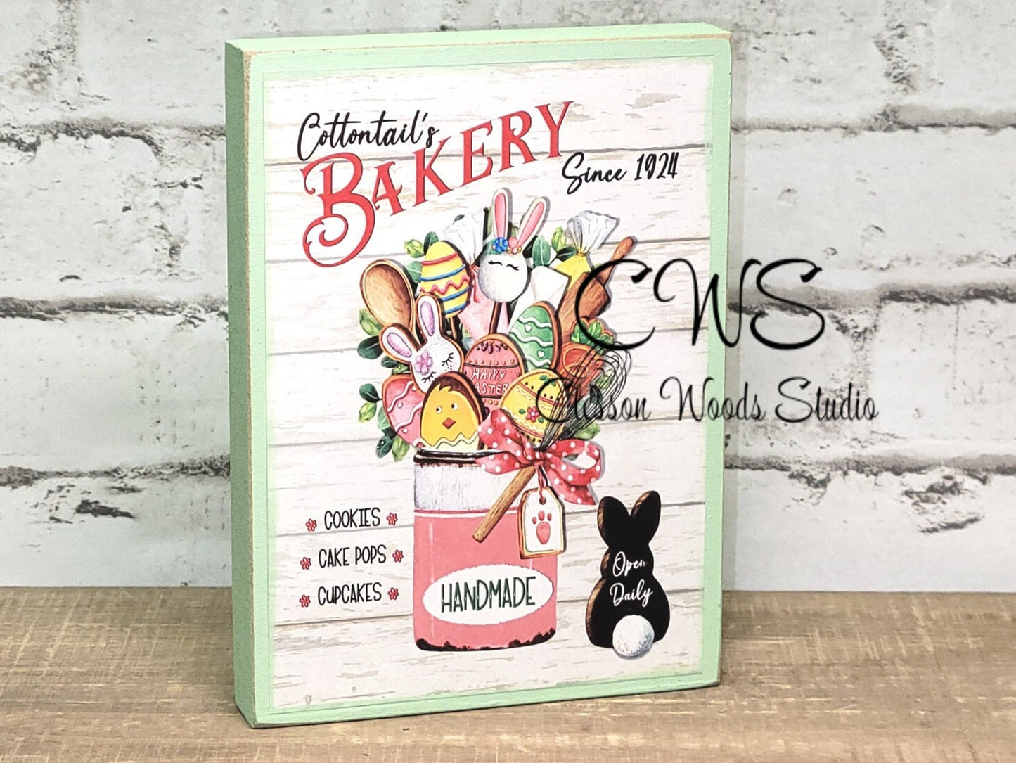 Cottontails Bakery Wood Block Sign