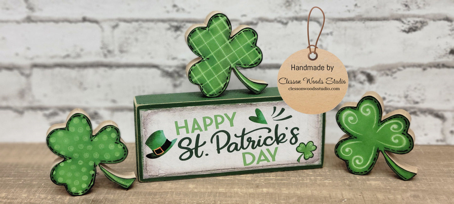 Happy St Patrick's Day 4 Piece Wood Block Set