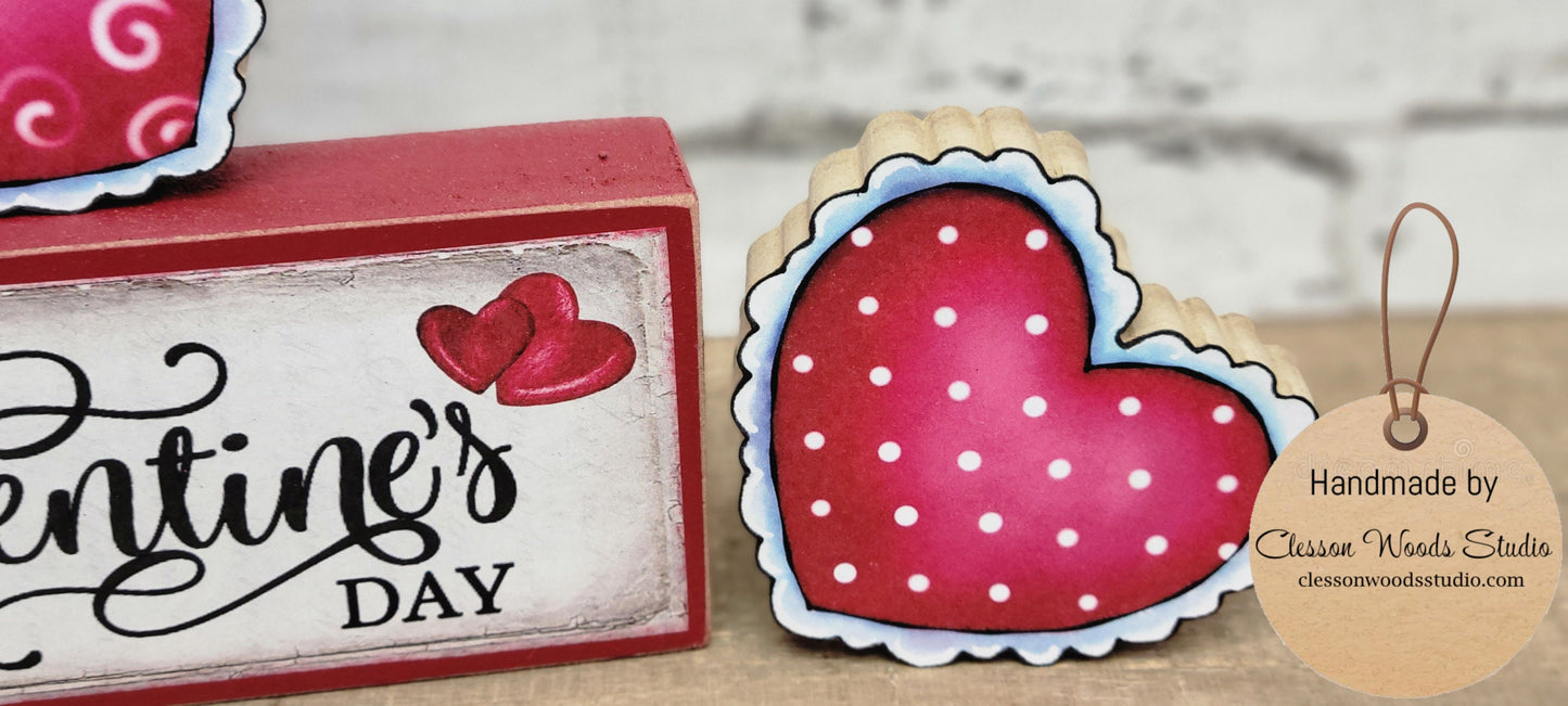 Happy Valentines Day Hearts 4 Piece Wood Block Set