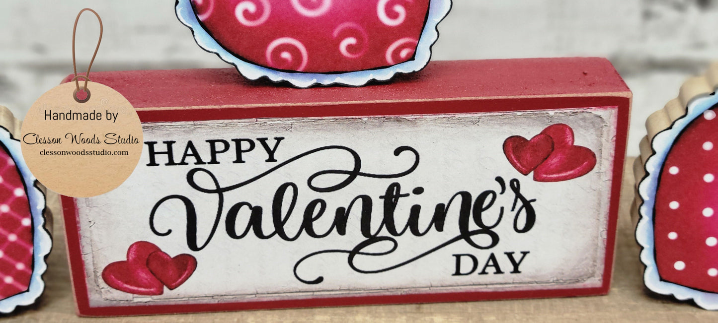 Happy Valentines Day Hearts 4 Piece Wood Block Set