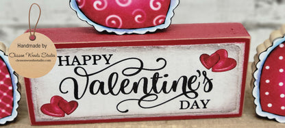 Happy Valentines Day Hearts 4 Piece Wood Block Set