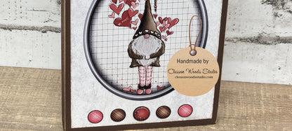 Valentine Gnome With Brown Outfit Brown Wood Block Sign Tiered Tray Sign