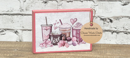 Valentine Beverages Pink Wood Block Sign Tiered Tray Sign