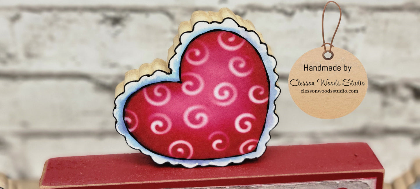 Happy Valentines Day Hearts 4 Piece Wood Block Set