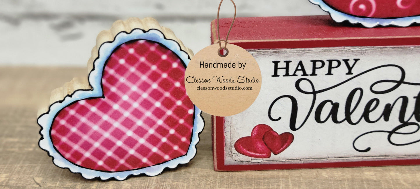 Happy Valentines Day Hearts 4 Piece Wood Block Set
