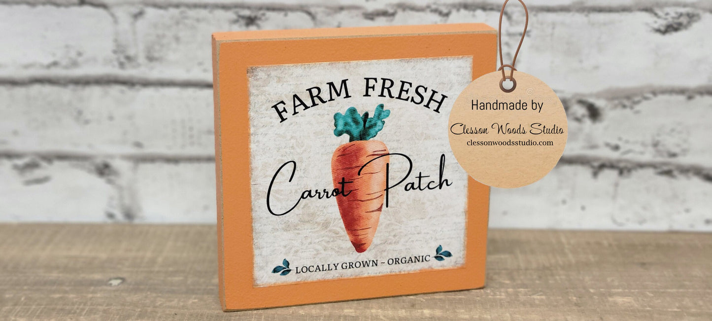Farm Fresh Carrot Patch Square Wood  Sign