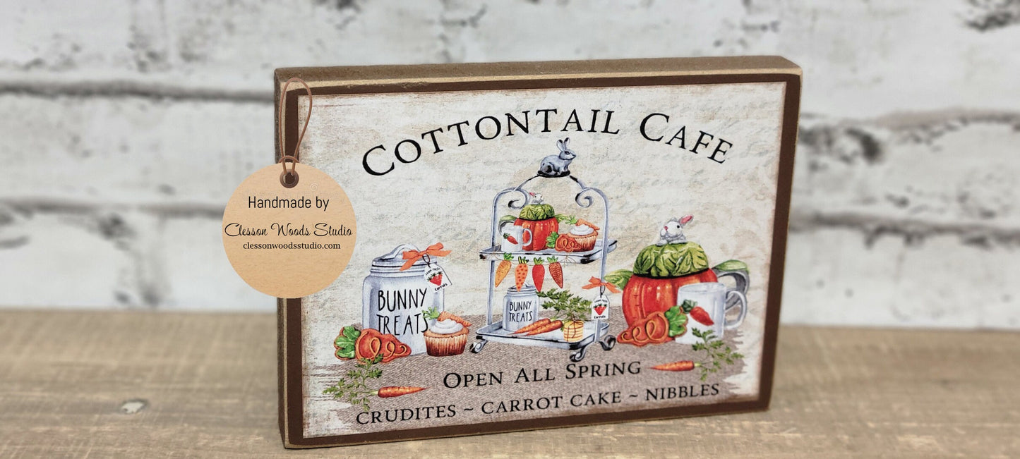 Cottontail Cafe Carrots Wood Block Sign