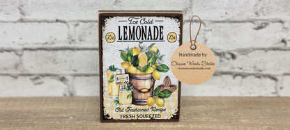 Ice Cold Lemonade Wood Block Sign