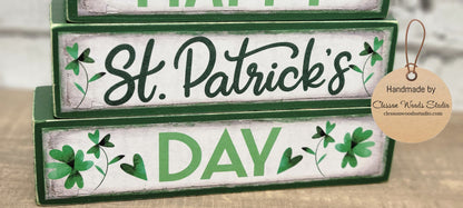 Happy St. Patrick's Day Green Wood Block Stack