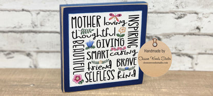 Mother's Day Subway Style Art Words Square Wood Sign