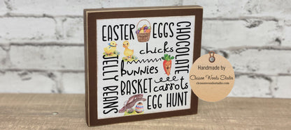 Easter Elements Subway Style Art Words Square Wood Sign