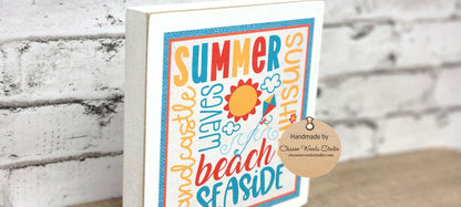 Summer Colorful Words White Wood Block Sign