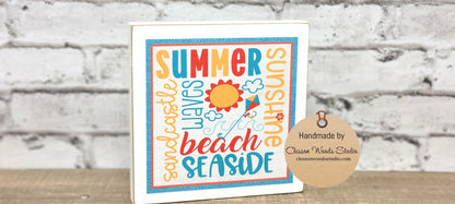 Summer Colorful Words White Wood Block Sign