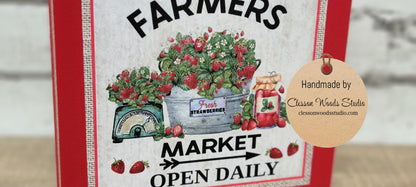 Farmers Market Strawberry Wood Block Sign