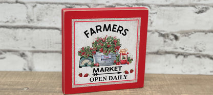 Farmers Market Strawberry Wood Block Sign