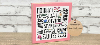 Mother's Day Subway Style Art Words Square Wood Sign