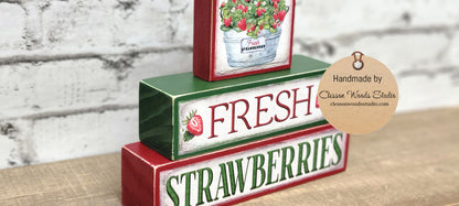 Fresh Strawberries 3 Piece Wood Block Stack