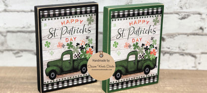 Happy St. Patrick's Day Green Truck of Shamrocks Wood Sign