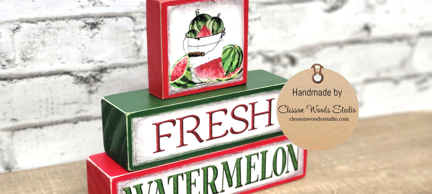 Fresh Watermelon 3 Piece Wood Block Stack