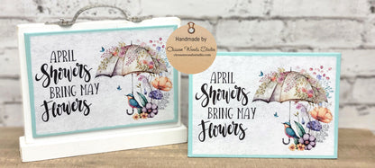 April Showers Bring May Flowers Bird with Umbrella Flowers 7" x 5" Interchangeable Canvas or Display Set