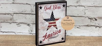 God Bless America Star Wood Sign