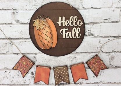 Hello Fall 6 Inch Round Sign & Banner