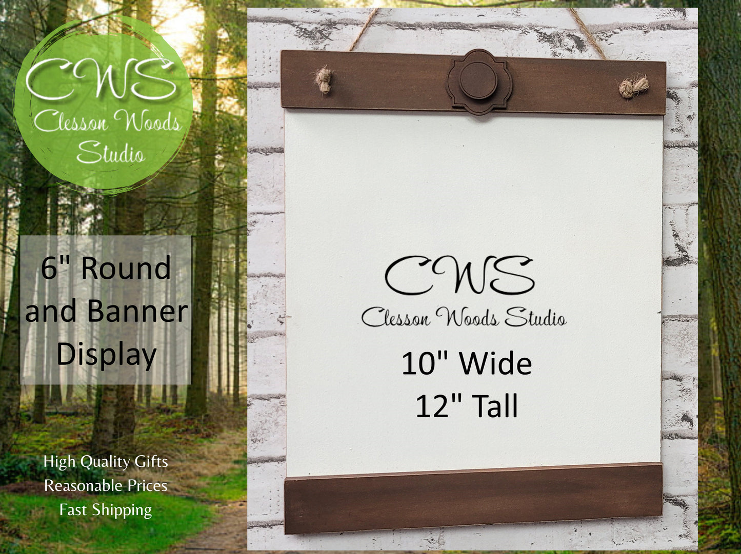 Round Sign & Banner White/Brown Interchangeable Display