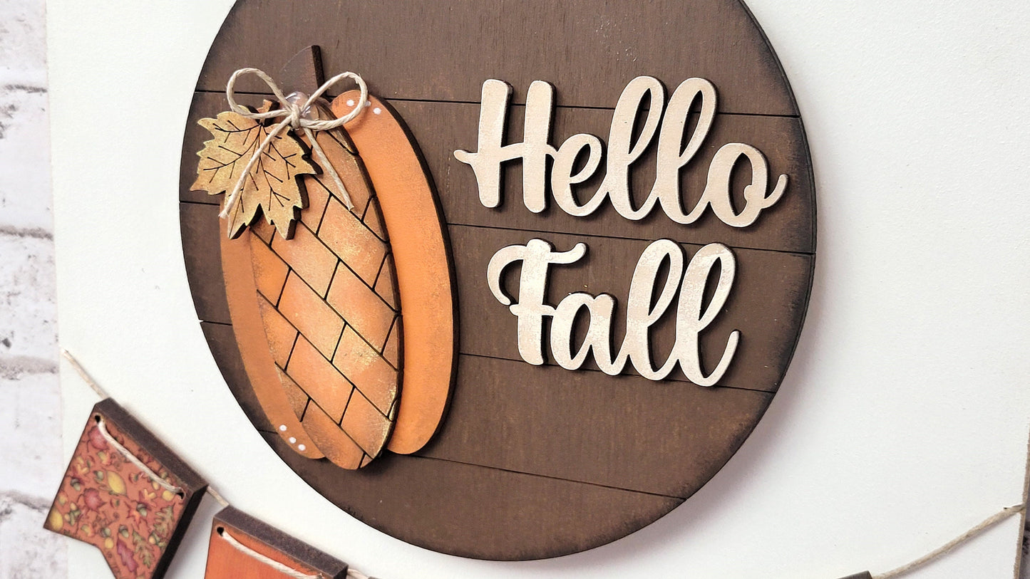 Hello Fall 6 Inch Round Sign & Banner