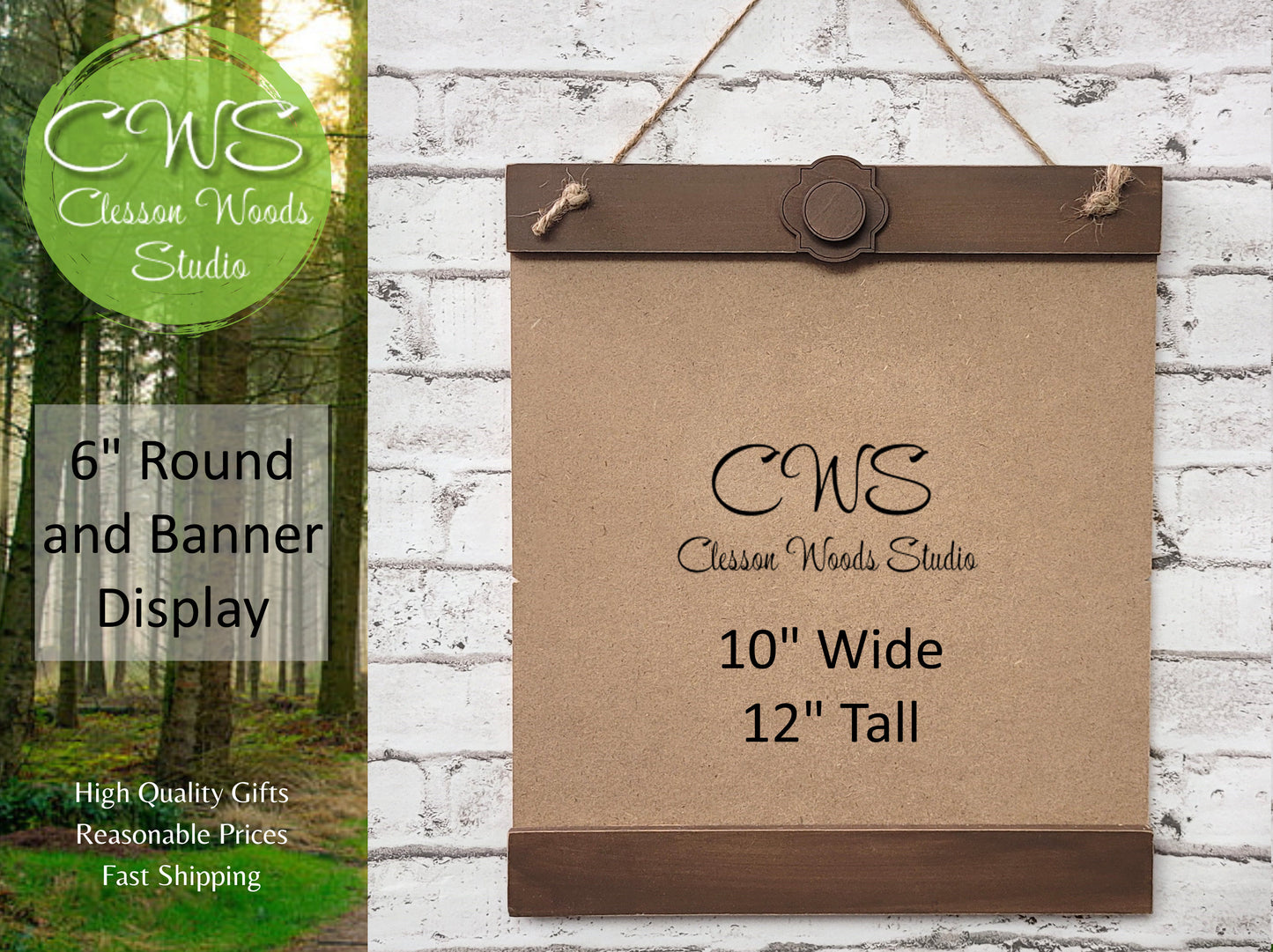 Round Sign & Banner Tan/Brown Interchangeable Display