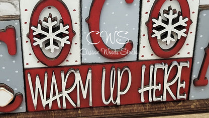 Cocoa Warm Up Here Word Block Sign