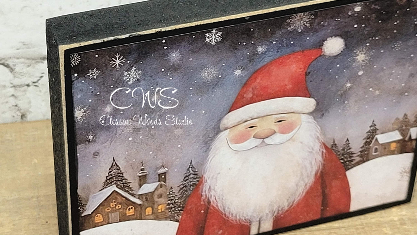 Old Time Santa 1 Wood Block Sign