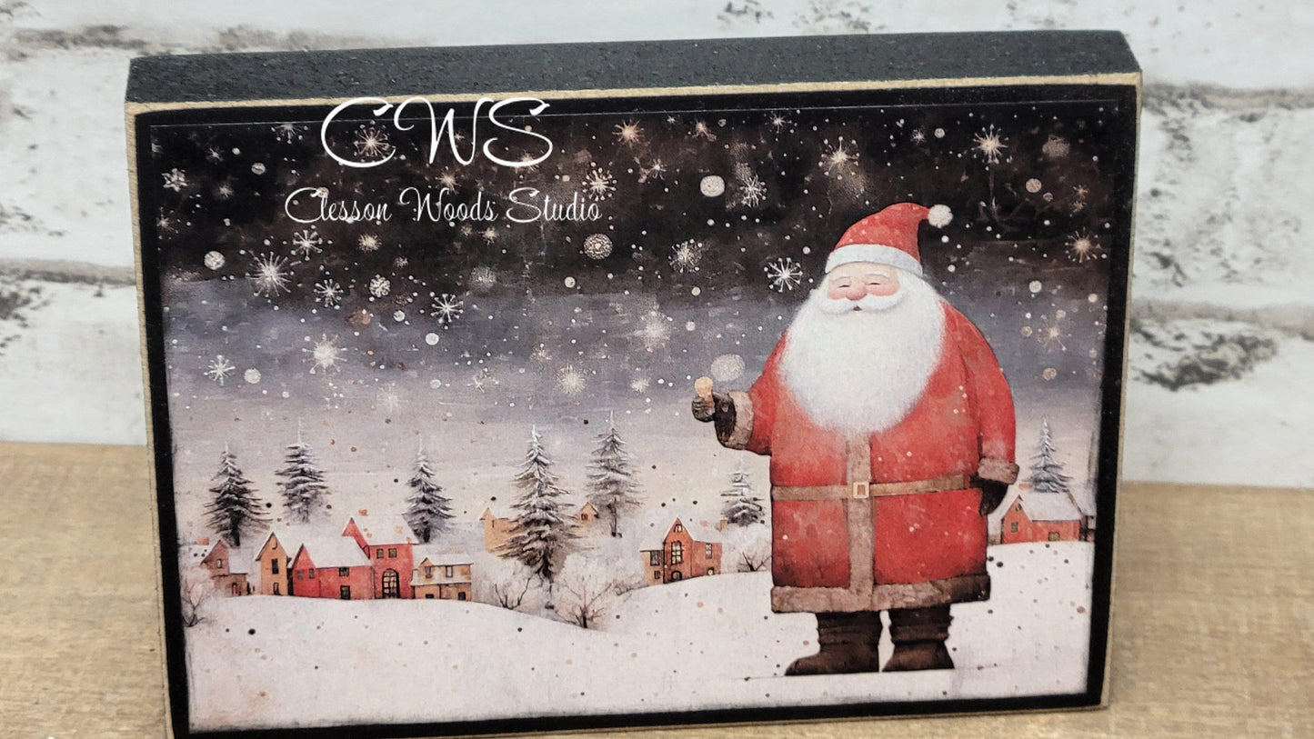Old Time Santa 2 Wood Block Sign