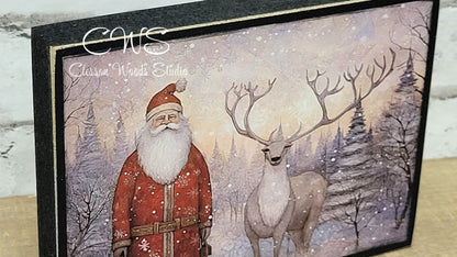 Old Time Santa and Reindeer Wood Block Sign