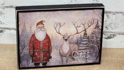Old Time Santa and Reindeer Wood Block Sign