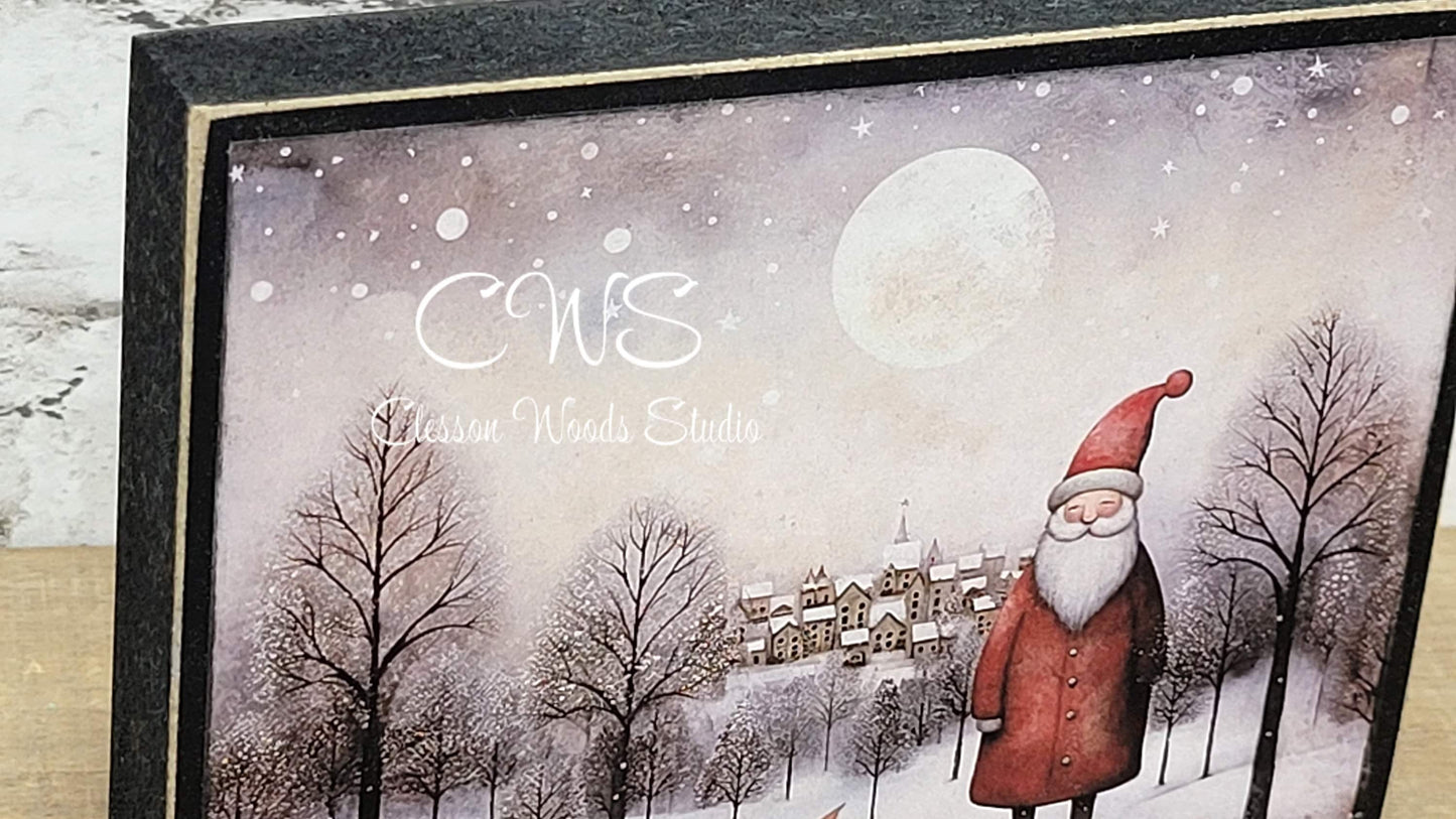 Old Time Santa 3 Wood Block Sign
