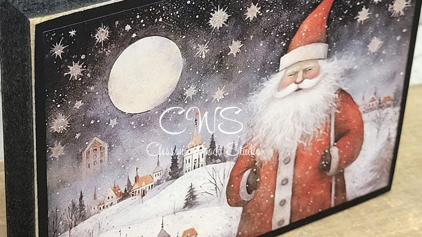 Old Time Santa 5 Wood Block Sign