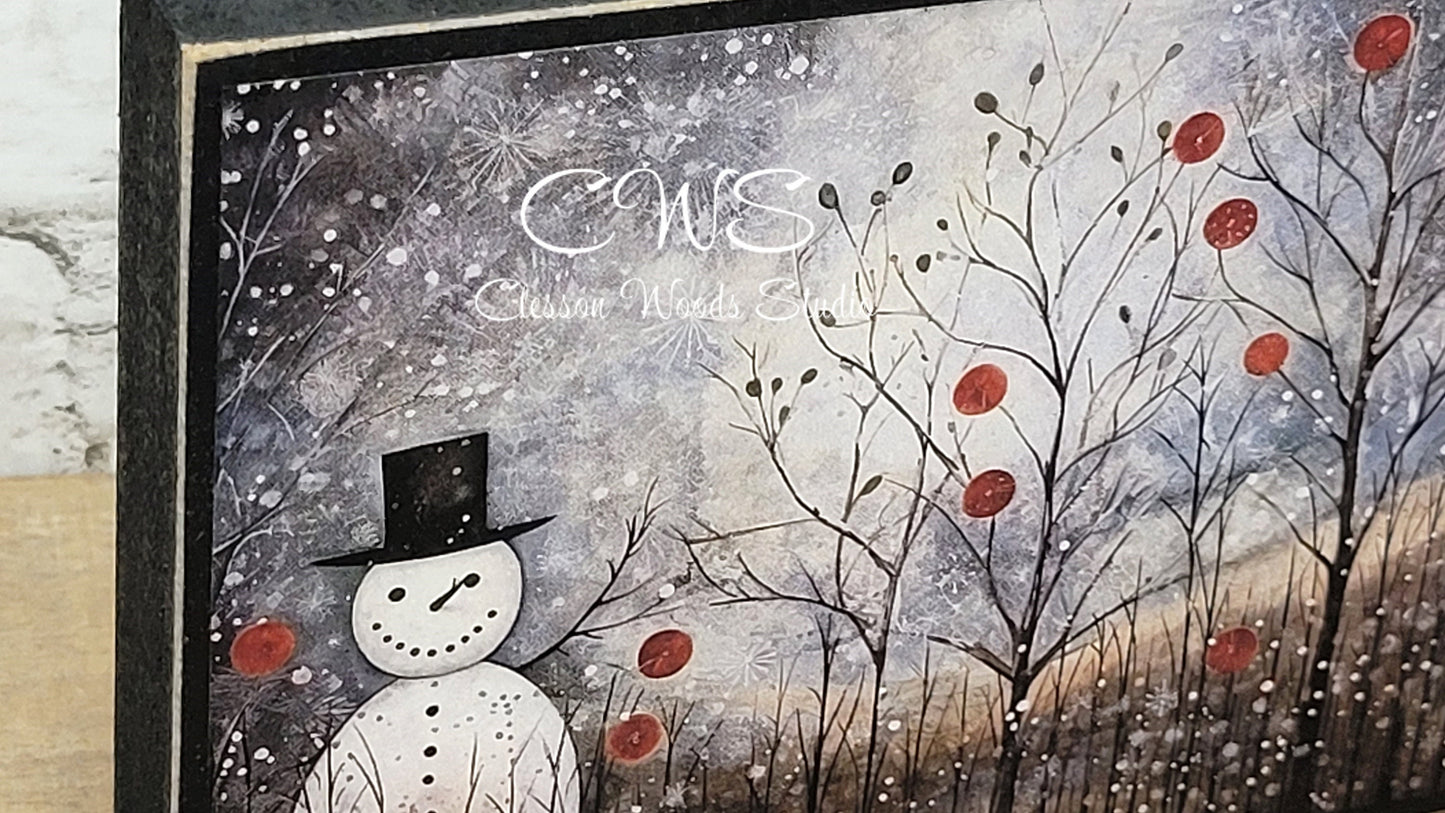 Old Time Snowman 1 Wood Block Sign